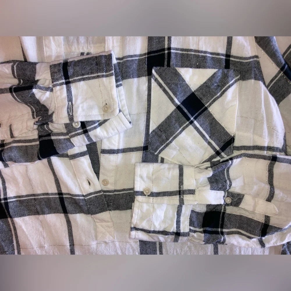 Merona Flannel Plaid White, Black and Gold Tunic Top XL - Picture 10 of 11